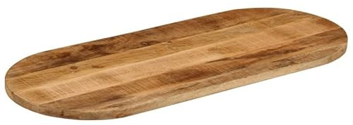 Eleganz Tablero de madera de mango maciza, ovalado, 120 x 50 x 2,5 cm, acabado rugoso natural para mesas rústicas y modernas, duradero y respetuoso con el medio ambiente