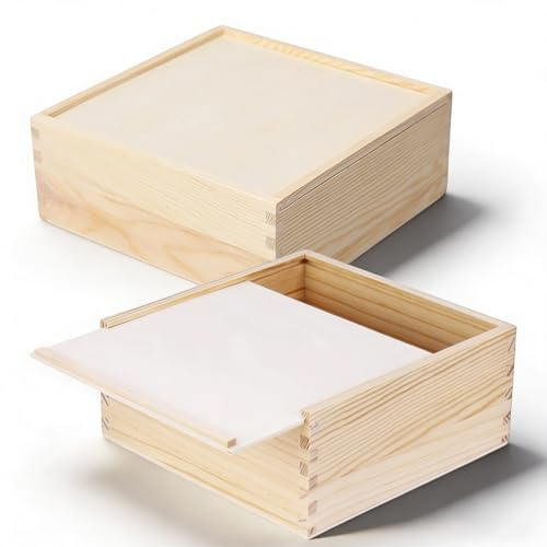 ZYETGH Aufbewahrungsbox Holz mit Schiebedeckel, Quadratische Holzkiste mit Schiebedeckel 200 x 200 x 80mm Vielseitige Holzbox für Aufbewahrung für Bastelarbeiten Hobbys Hochzeit Andenken
