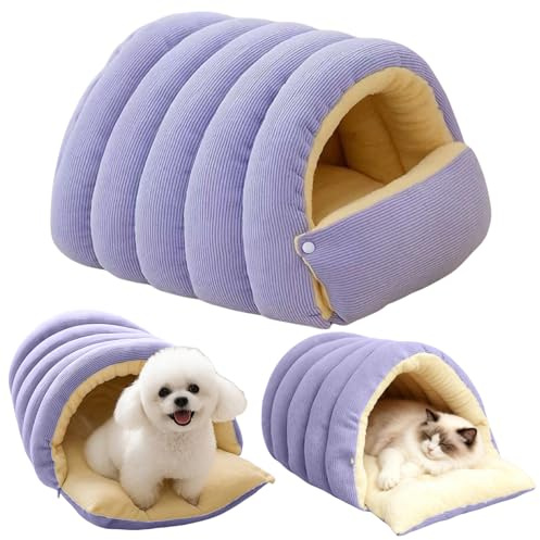 Lit-caverne pour Chat, Sac de Couchage Chaud pour l'hiver pour Chats et Petits Chiens, nid en Peluche Pliable et Lavable, lit Douillet Anti-anxiété pour Chat, idéal pour l'intérieur