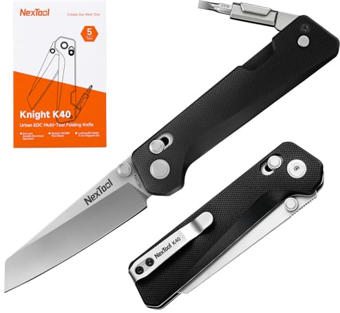 NEXTOOL Knight K40 Klappmesser,EDC-Multitool mit 3 14C28N-Stahlklinge,G10-Griff, Achsenverriegelung,um 180° Verstellbaren Bits,Multitool für Camping,Wandern,Überleben,Ideal Geschenk für Männer