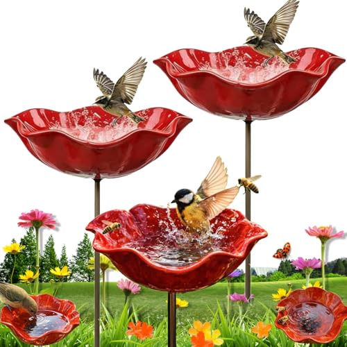 Metall Blumen Gartenstecker Vogeltränke, Blume Bienentränke Für Den Garten, Handmade Metal Flower Garden Stake Bird Bath, Insektentränke Gartens Für Bienens Schmetterlingstränke (3 Stück)