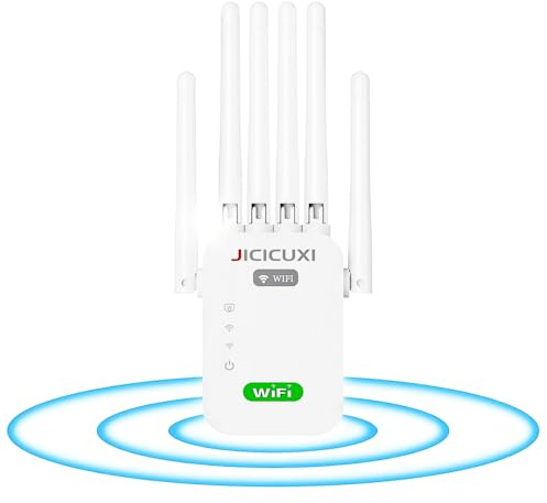 WLAN Verstärker, WLAN Repeater mit 6 Antennen, WiFi Repeater, LAN-Anschluss, Internet Verstärker, W LAN Verstärker für Steckdose Zuhause und Büro