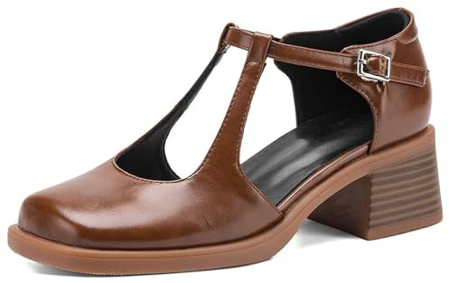 Mary Jane damsandaler T-rem fyrkantig tå blockklack pumps bekväma kontorsskor för vardag och affärsanvändning