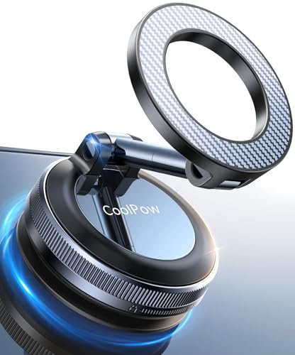 Coolpow for Magsafe Car Mount Vacuum Magnetic Phone Holder for Cars【Greater Stability】 Magnetic Phone Mount for Shower Mirror Window Mobile Phone Holder for Magsafe iPhone 17 16 15 Samsung (Carbon)