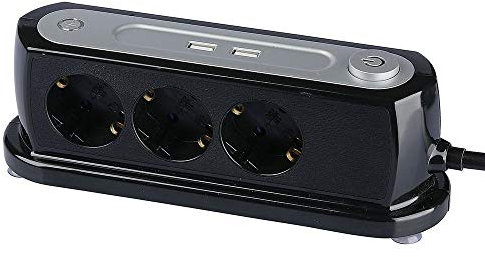 V-TAC VT-1133-2 skrivbordsuttag 3 Schuko-uttag 10 A EU-standard 3680W + 2 USB-laddare 2,4 A på/av-brytare - sku 8817