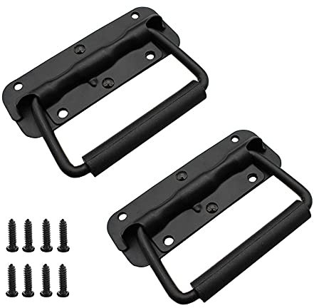 Zasvec Poignée de Transport 2 Pièces 120 mm Poignées Pliantes à Ressort Noir Poignées de Caisse Pliantes en Fer Poignée Encastrable Fermeture de Malle et Coffre pour Boîte à Outils