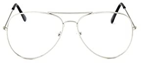 TECH-LINE-DIRECT FASHION ACCESSORIES Unisex Aviation Metal Frame Sunglasses Classic Optics Eyeglasses Transparent Clear Lens (Silver)