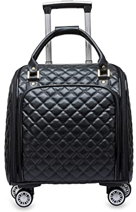 feilario 18in Leather Softside Underseat Carry on Suitcases Expandable Spinner Wheels Travel Luggage