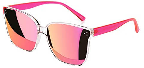 Sumato Sunglasses Womens, Oversized Pink Sunglasses for Women with Mirrored Trendy Lens UV400 Blocking