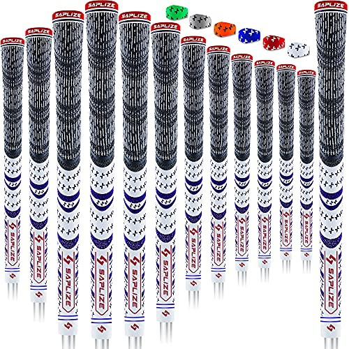 SAPLIZE Cross Cord Golfgriffe, Set mit 13 Griffen, niedriges Kegel-Design, Multi-Compound-Hybrid, rutschfeste Golfschlägergriffe, T30 Flow-Serie, mittelgroß, Weiß
