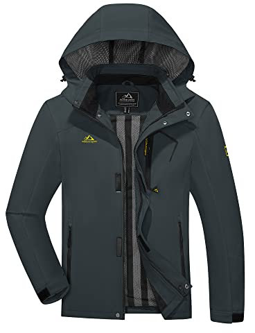 KEFITEVD Leicht Softshelljacke Herren Wasserabweisend Regenjacke mit Abnehmbarer Kapuze Outdoor Angeln Sportjacke Winter Hebst Funktionsjacke Jagd Windjacke Grau XL