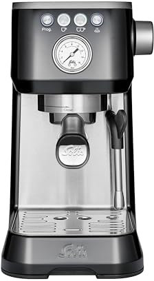 Solis Barista Perfetta Plus Espressomaschine, Halbautomatische Kaffeemaschine mit Milchschäumer, Programmierbare Kaffeemaschine mit abnehmbaren Wassertank, Heißwasser- und Dampffunktion, Schwarz