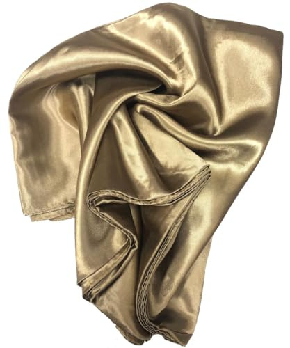 Shoes Lane New Satin Silk Shiny Plain Solid Colours Large Square Plain Head Neck Scarf Wrap 90 X 90 cm (Light Gold)