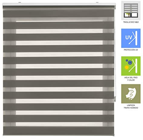 ECOMMERC3 | Estor Enrollable Noche y Día Elegante Tamaño 180x180 - Estor Noche y Día Doble Tejido Tamaño Tela 177x175 - Estor Fácil Instalación Color Gris Antracita