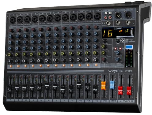 Weymic E-Series Professional Mixer for Recording DJ Stage Karaoke Music Application w/USB Drive for Computer Recording Input, XLR Microphone Jack, 48V Power for Professional (12-Channel)