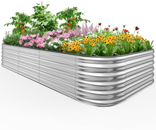 Quictent Bancal de metal 240 x 120 x 45 cm, resistente a la intemperie, extragrande, jardinera, jardinera, semillero, 100 % inoxidable, juego de bancal para jardín, color plateado