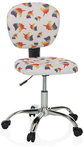 HJH Office sedia girevole per bambini regolabile in altezza KID BUBBLE Sedia da scrivania per bambini con motivo a unicorno, pop-it integrato sullo schienale