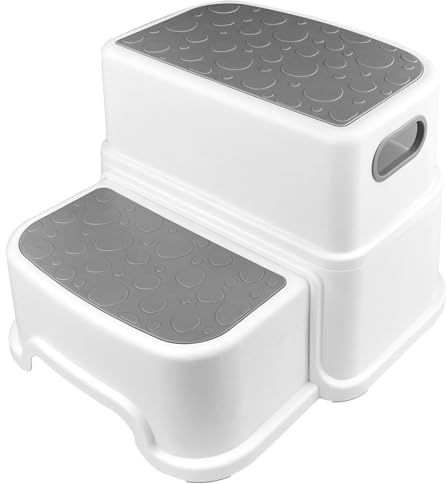 Maxentico 2 Gradini Sgabello Bambini, Antiscivolo Scaletta WC per Bambini, Rimovibile Scalino per Bagno, Gradino Bagno, Sgabellino Bimbi, Toddler Step Stool, Tabouret Enfant (Grigio)