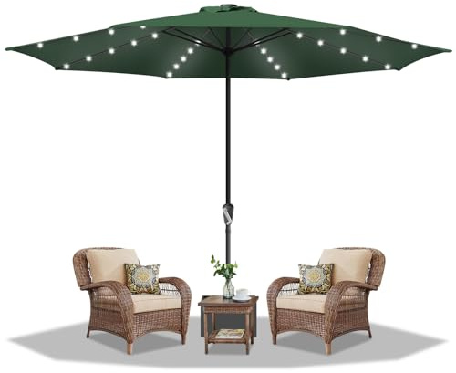 Daromigo Sonnenschirm LED Solar Ø 270 cm Grün mit Kurbel | Ampelschirm Gartenschirm Sonnenschutz 30° knickbar, UV Schutz 50+ | Kurbelschirm Marktschirm wasserdicht für Garten, ohne Ständer