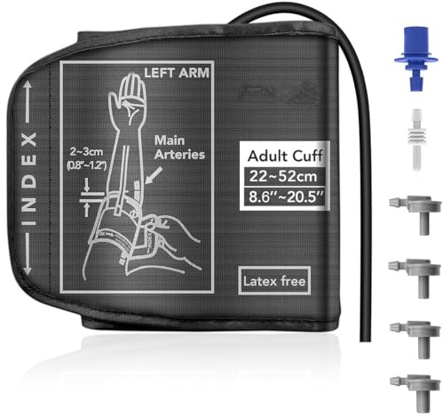 Bracciale Misuratore Pressione 22-52 cm, Misuratore di Pressione Sanguigna Bracciale Extra Large Bracciale Misuratore Pressione, Misuratore Pressione Braccio con 6 Giunti Extra, Grigio scuro