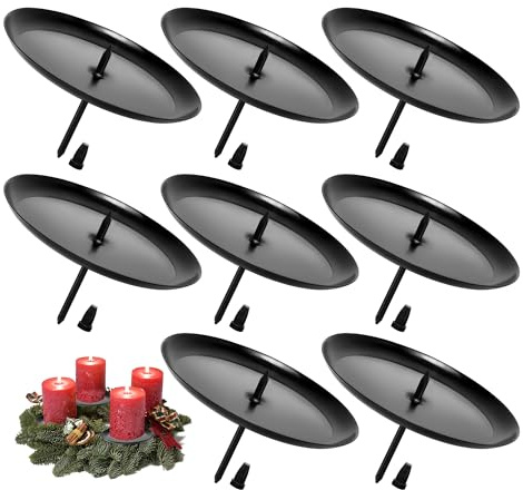 Chuner 8 STK Kerzenhalter Adventskranz, Kerzenhalter Metall mit Dorn, Schwarz, Ø 8 cm, Kerzenständer für DIY Adventskranz Deko, Advent Weihnachten Kerzenteller, Adventskerzenhalter
