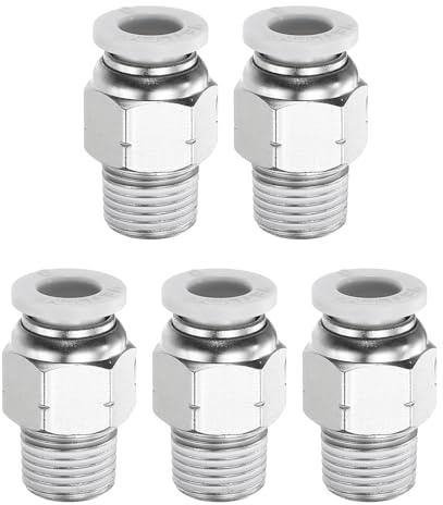 QUARKZMAN 5 Stück Push To Connect Fittings Messing Pneumatik Zubehör Weiß | 6mm Rohr Außendurchmesser x 1/8 NPT Gewinde Männlich Gerade Union Fittings, Für Anhänger Luftbremssystem