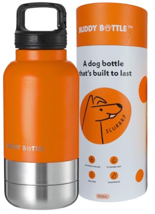 Dog Water Bottle with Bowl — 900ml Insulated Stainless Steel Travel Flask for Walking, Hiking & Camping | Leakproof 3-in-1 Portable Dog Drinking Bottle
