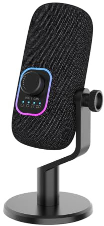 Ko-Star USB Microphone, 4 Pickup Patterns (Cardioid/Omni/Stereo/Bipolar), Professional Studio Mic with Monitor Port, Tap-to-Mute, RGB Light, for Podcast, Streaming, Gaming, PC, Mac, iPhone, iPad.Grey
