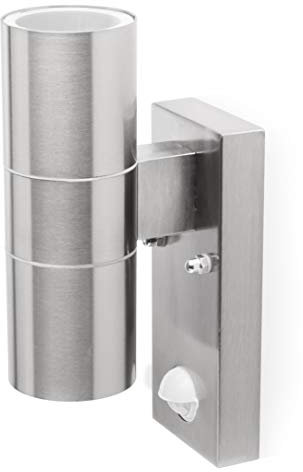 Smartwares Außen-/ Wandleuchte, mit Bewegungsmelder, Edelstahl, GU10-Fassung, 6,5 x 11 x 23 cm, Aluminium