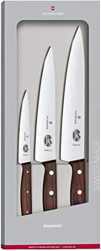 Victorinox Wood, Profi Tranchier-Set, 3-teilig, gerader Schliff, Extra Scharf, Edler Holzgriff, braun