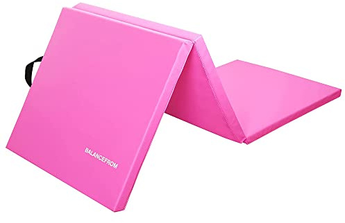 BalanceFrom 6x2 Feet 3-Panel Folding Gymnastics Mat – 1.5-Inch Thick Pad with Vinyl Surface and Carrying Handles for Tumbling, Yoga, Pilates, Home Workouts, and Martial Arts