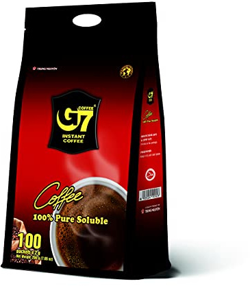 TRUNG NGUYEN G7 PURE BLACK Instant Coffee for Energy Boost - 100% Soluble Coffee Without Sugar - Strong, Pure & Rich Vietnamese Instant Energy - Original Taste for Connoiseurs (100 Sachets/Bag)