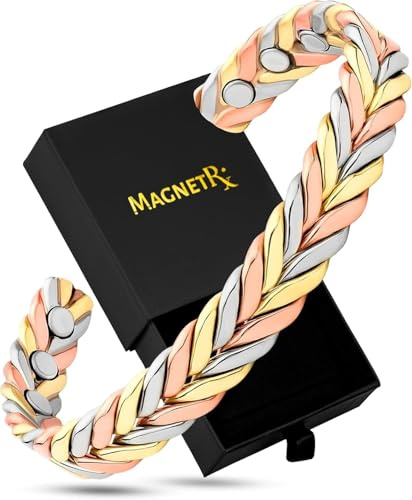 MagnetRX® Magnetarmband aus gewebtem Kupfer – Magnetische Kupferarmbänder – verstellbare Magnet Armeif aus reinem Kupfer (Tri-Color | M/L) | Effektive Magnetarmbänder aus Kupfer für Damen – 99,9 % reines Kupfer, verstellbares Manschetten-Design