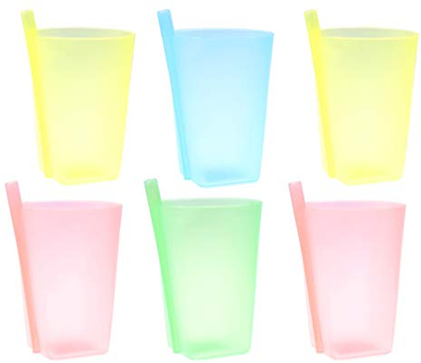EXCEART 6 Stück Bunte Schluckbecher mit Eingebautem Strohhalm für Kleinkinder Kinder Stapelbarer Plastikbecher mit Strohhalm