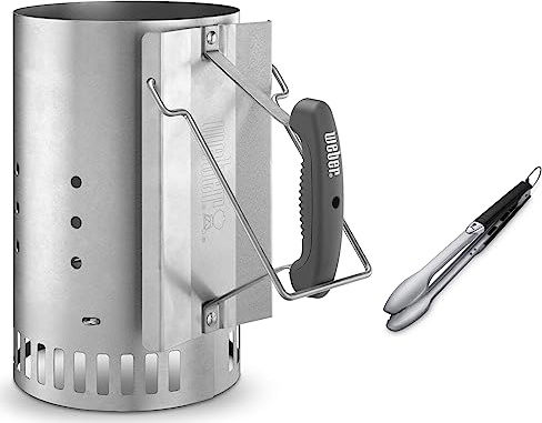 Weber 6610 Premium Grillzange aus Edelstahl, 43 cm & 7416 Anzündkamin Rapidfire, Grillen mit Kohle, Anzünden, 19 x 19 x 30.5 cm