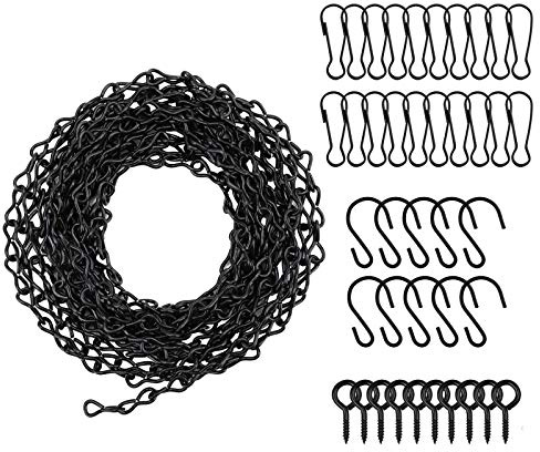Lechansen 5M Schwarz Metall Hängende Ketten,Kette zum Aufhängen mit 10 Haken, 20 Clips und 10 Schraubösen Haken für Aufhängen Blumenkorb Pflanzgefäße Vogelfutterspender Vogelkäfig