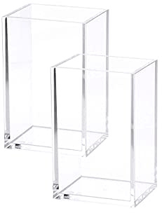 HSYMQ 2 Pack Clear Acrylic Pencil Pen Holder Cup, Makeup Brush Holder Acrylic Desk Accessories