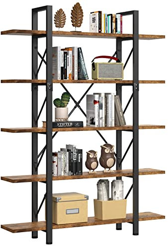 YITAHOME 5-stöckiges Bücherregal, Artsy Modernes Bücherregal, Bücherregal, Lagerregal-Regale im Wohnzimmer/Zuhause/Büro, Bücherhalter-Organizer für Bücher/Filme - Rustikales Braun