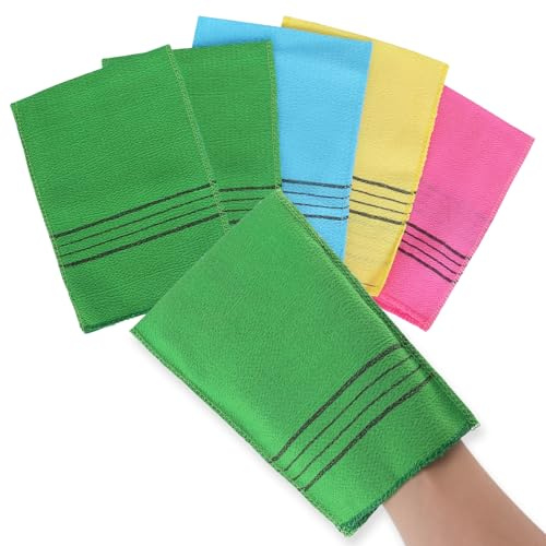 Sibba 5 Stück Asiatisches Peeling-Handschuhe doppelseitig koreanisches Schrubben Waschlappen Italien Handtuch zum Entfernen abgestorbener Haut Badezubehör