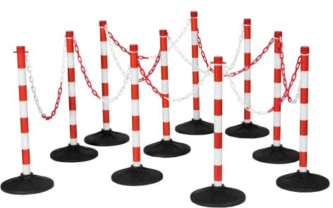 Post and Chain Barrier Kits, Free Standing Plastic Red & White Link Bollards