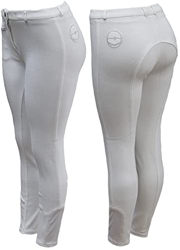 Horse Riding Childrens Jodphurs SILICON FULL SEAT Jodhpurs for kids/Girls Sticky Silicon Grip With Elastic Socks Bottom (as8, waist, numeric_26, regular, regular, White, 26'' Waist, Fitted)