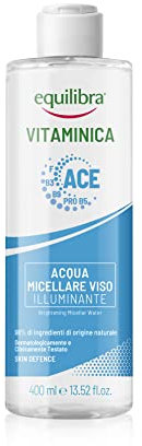 Equilibra Viso, Vitaminica, Acqua Micellare Viso Illuminante, con complesso Multivitaminico, Complesso Alfa-Idrossiacidi e Pantenolo, Dona Freschezza e Luminosità alla Pelle, 400 ml
