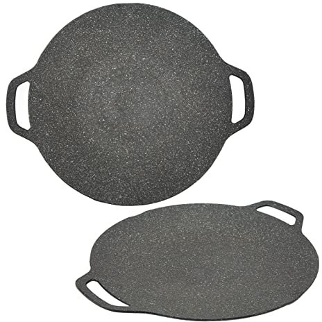 TANGLI Padella Coreana per Grigliare, Pressofuso In Alluminio Non Stick Casa Bbq Grill Piastra con Doppi Manici per Fornello A Gas, Stufe A Fiamma Aperta, Grigliare, Friggere, Saltare (30cm)