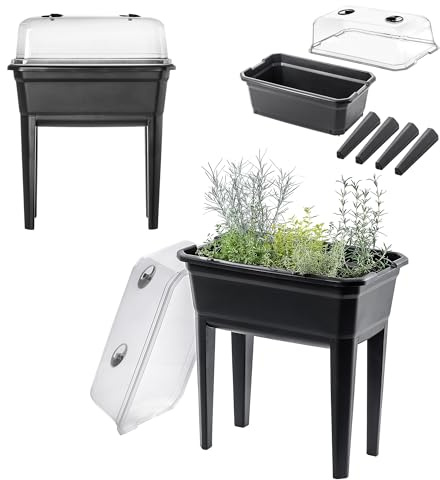 KADAX Gewächshaus auf Beinen, 30L aus Kunststoff, Anzuchttopf mit Abdeckung mit Lüftungsöffnungen, Kräuterbeet für Balkon Garten und Terrasse (Kunststoff 60cm, Anthrazit)