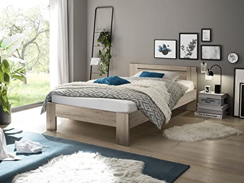 möbelando Bett >Cannes< in Eiche San Remo hell - 125x71x204cm (BxHxT)