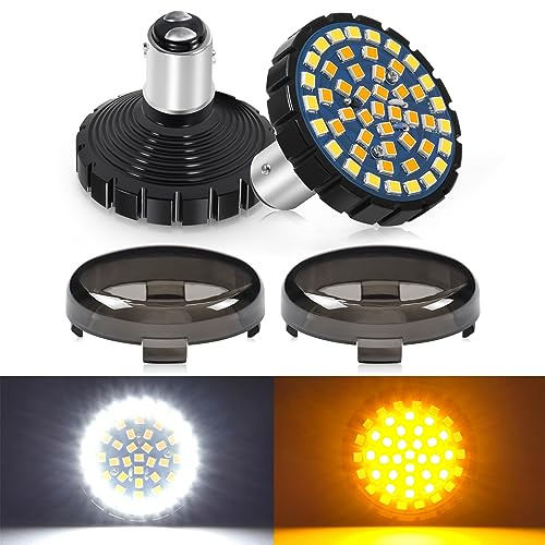 Benlari Upgrade 2 Motorcycle Front Turn Signals with Smoked Lens Covers 1157 LED Running Lights Compatible for Harley Davidson Touring Dyna Softail Sportster Street Glide Road Glide Iron 883