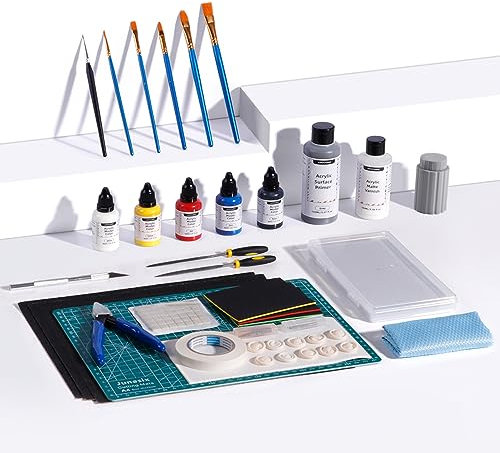 3D Drucker Zubehör Werkzeug Kit, ANYCUBIC 3D-Druck-Malkit, Acrylfarben auf Wasserbasis (Schwarz/Blau/Rot/Gelb/Weiß), Grundierung, Spritzpistole, Pinsel, Schleifpapier, Modellbau-Bastelset