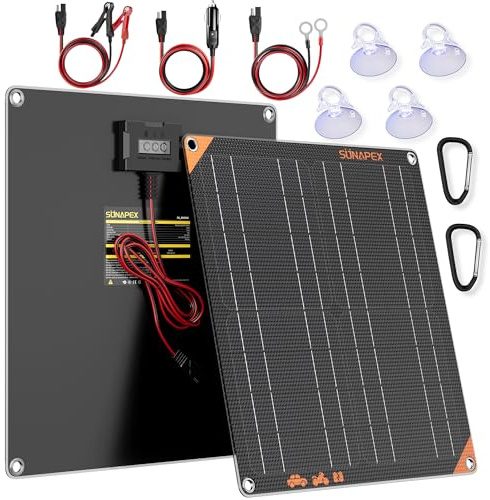 SUNAPEX Solar-Ladegerät, 20 W, 12 V, wasserdicht, tragbares Solarpanel-Set für Auto, Boot, Wohnmobil, Anhänger, Motorrad, Schneemobil usw