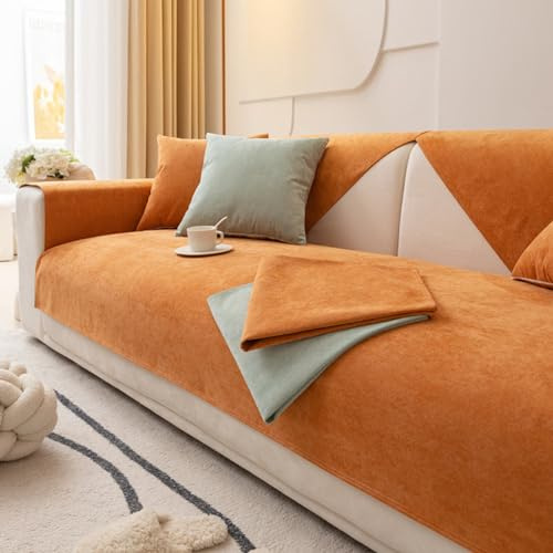 LINGKY Sofabezug Ecksofa L Form Wasserdicht Sofabezug 1 2 3 4 Sitzer Sofa Überzug Sofaschoner rutschfest Sofa/Couch Überwurfdecke Sofaüberwurf Sofaschutz Katze/Hunde (Orange,70x120cm)