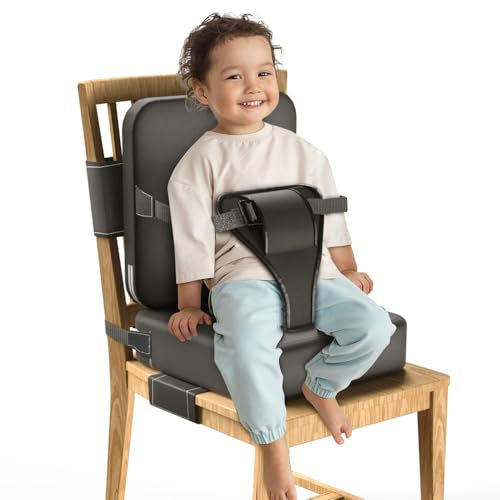Sitzerhöhung Stuhl Kind, Grau Stuhlkissen, Sicherheitsgurt Verstellbar, Geeignet Für Kinder 3–12 Jahre